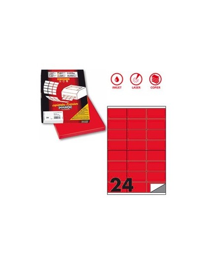Etichetta adesiva C/500 rosso fluo 100fg A4 70x36mm (24et/fg) Markin