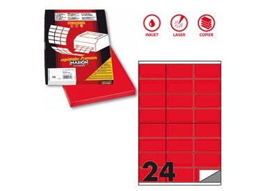 Etichetta adesiva C/500 rosso fluo 100fg A4 70x36mm (24et/fg) Markin