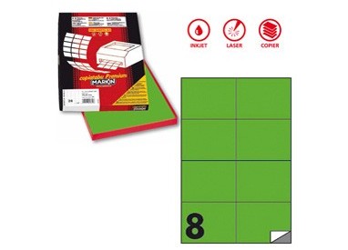 Etichetta adesiva C/512 verde fluo 100fg A4 105x74,25mm (8et/fg) Markin