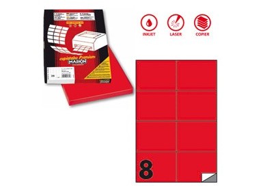 Etichetta adesiva C/512 rosso fluo 100fg A4 105x74,25mm (8et/fg) Markin