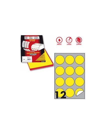 Etichetta adesiva R/310 giallo fluo 100fg A4 tonda Ø60mm (12et/fg) Markin