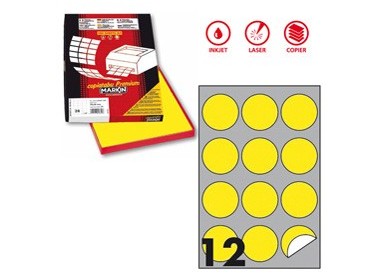 Etichetta adesiva R/310 giallo fluo 100fg A4 tonda Ø60mm (12et/fg) Markin