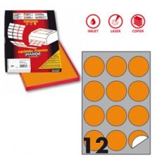 Etichetta adesiva R/310 arancio fluo 100fg A4 tonda Ø60mm (12et/fg) Markin