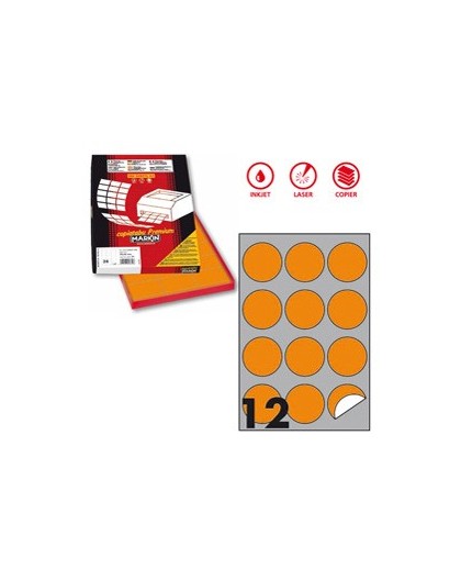 Etichetta adesiva R/310 arancio fluo 100fg A4 tonda Ø60mm (12et/fg) Markin