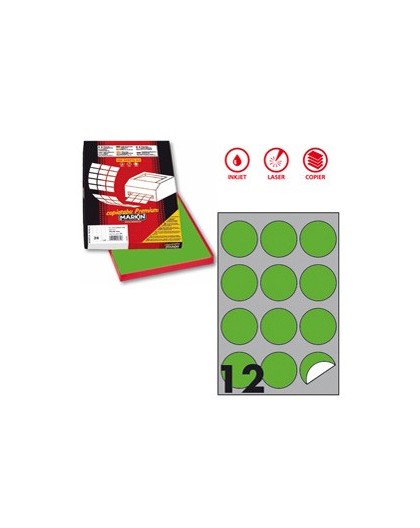 Etichetta adesiva R/310 verde fluo 100fg A4 tonda Ø60mm (12et/fg) Markin