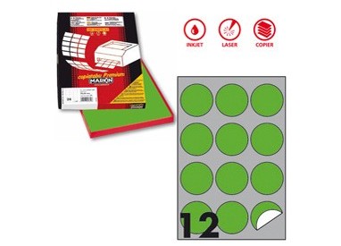 Etichetta adesiva R/310 verde fluo 100fg A4 tonda Ø60mm (12et/fg) Markin