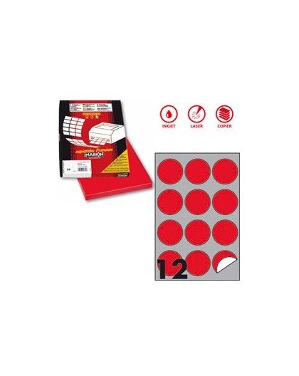 Etichetta adesiva R/310 rosso fluo 100fg A4 tonda Ø60mm (12et/fg) Markin