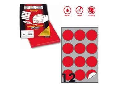 Etichetta adesiva R/310 rosso fluo 100fg A4 tonda Ø60mm (12et/fg) Markin