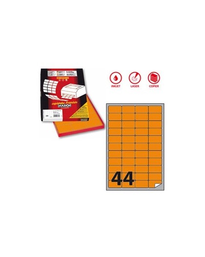 Etichetta adesiva A/406 arancio fluo 100fg A4 47,5x25,5mm (44et/fg) Markin