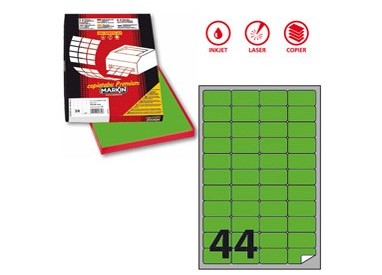 Etichetta adesiva A/406 verde fluo 100fg A4 47,5x25,5mm (44et/fg) Markin