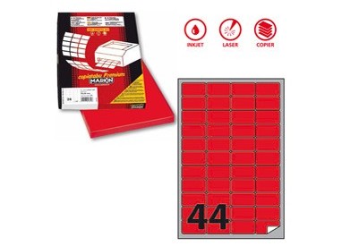 Etichetta adesiva A/406 rosso fluo 100fg A4 47,5x25,5mm (44et/fg) Markin