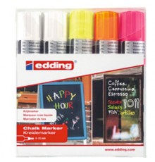 Astuccio 5 marcatore EDDING 4090 punta scalpello gesso liquido assortiti fluo