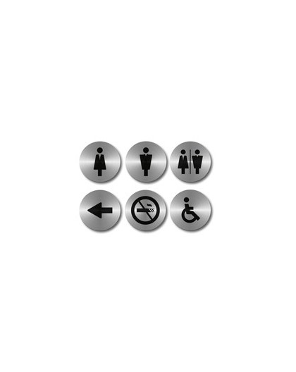 Set 6 PITTOGRAMMI ADESIVI Ø 10cm in ACCIAIO Securit