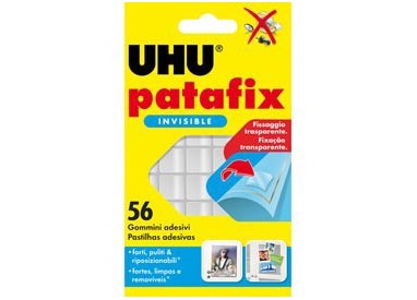 BLISTER 56 SUPPORTI TRASPARENTI GOMMA ADESIVA UHU PATAFIX INVISIBLE