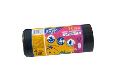 10 sacchi immondizia 43µ 70X110 120Lt nero Logex