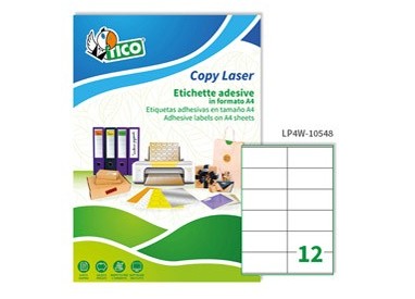 Etichetta adesiva LP4W bianca 100fg A4 105x48mm (12et/fg) Laser Tico