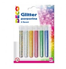 Blister glitter 6 flaconi grana fine 12ml colori assortiti DECO