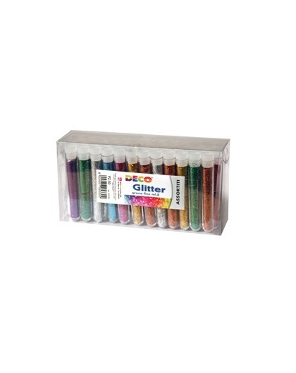Glitter 50 flaconi grana fine 12ml colori assortiti DECO