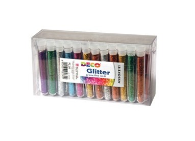 Glitter 50 flaconi grana fine 12ml colori assortiti DECO