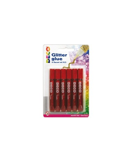 Blister colla glitter 6 penne 10,5ml rosso DECO