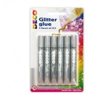Blister colla glitter 6 penne 10,5ml argento DECO