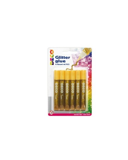 Blister colla glitter 6 penne 10,5ml oro DECO