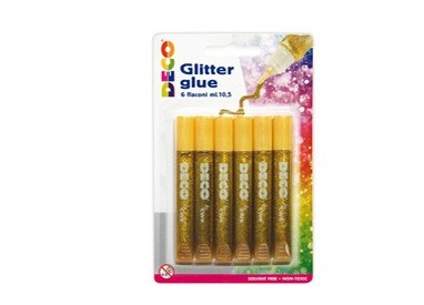 Blister colla glitter 6 penne 10,5ml oro DECO