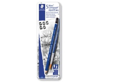 Astuccio metallo 5 matite+pennello Mars® Lumograph® acquerell. 3 grad.Staedtler