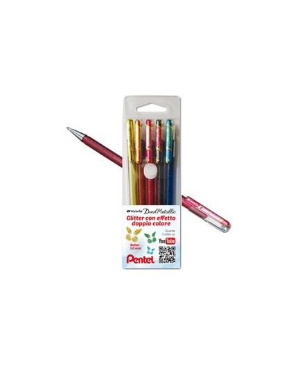 Astuccio 5 roller gel Hybrid Dual Metallic 1,0mm colori assortiti PENTEL