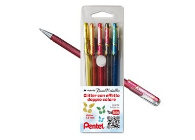 Astuccio 5 roller gel Hybrid Dual Metallic 1,0mm colori assortiti PENTEL