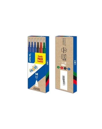 Set 6 refill FRIXIONball 0.7mm 3 blu,1 nero, 1 rosso, 1 verde PILOT