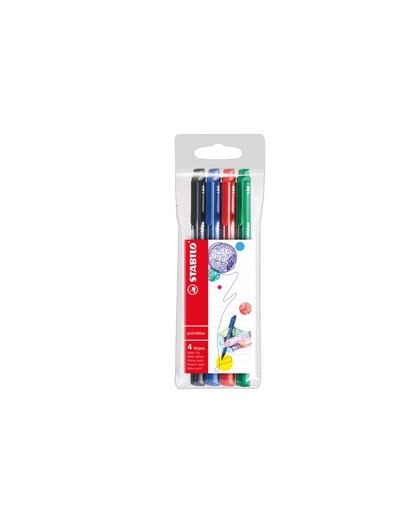 Astuccio 4 pennarelli Point Max punta 0,8mm blu/nero/rosso/verde Stabilo