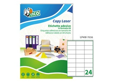 Etichetta adesiva LP4W bianca 100fg A4 70x36mm (24et/fg) Laser Tico