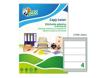 Etichetta adesiva LP4W bianca 100fg A4 190x61mm (4et/fg) Laser Tico