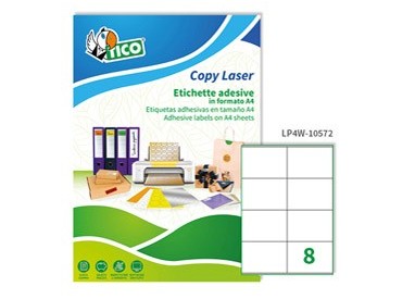 Etichetta adesiva LP4W bianca 100fg A4 105x72mm (8et/fg) Laser Tico