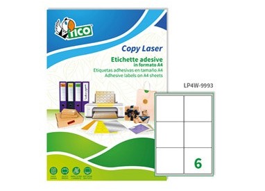 Etichetta adesiva LP4W bianca 100fg A4 99,1x93,1mm (6et/fg) Laser Tico