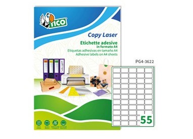 Etichetta adesiva PG4 bianca lucida 100fg A4 36x22mm (55et/fg) Tico