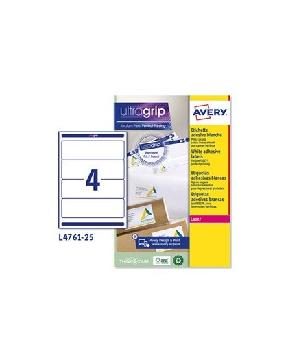 Etichetta adesiva L4761 bianca coprenti 25fg A4 192x61mm (4et/fg) Avery