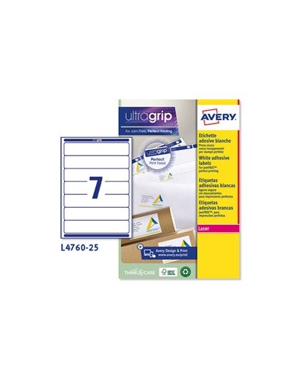 Etichetta adesiva L4760 bianca coprenti 25fg A4 192x38mm (7et/fg) Avery
