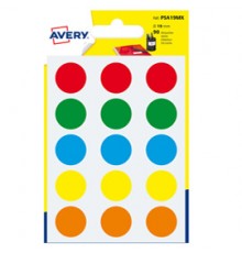 Blister 90 etichetta adesiva tonda PSA col.ass. Ø19mm Avery