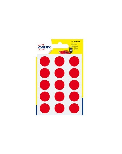 Blister 90 etichetta adesiva tonda PSA rosso Ø19mm Avery