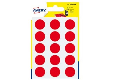 Blister 90 etichetta adesiva tonda PSA rosso Ø19mm Avery