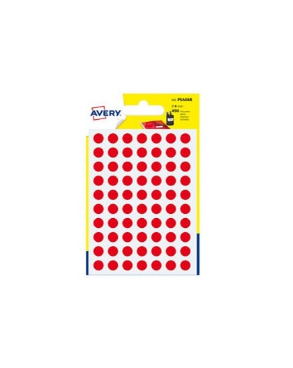 Blister 420 etichetta adesiva tonda PSA rosso Ø8mm Avery