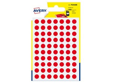 Blister 420 etichetta adesiva tonda PSA rosso Ø8mm Avery