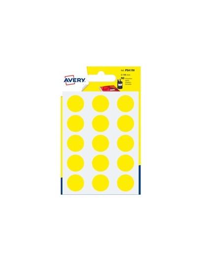 Blister 90 etichetta adesiva tonda PSA giallo Ø19mm Avery