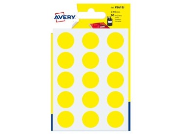 Blister 90 etichetta adesiva tonda PSA giallo Ø19mm Avery
