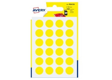 Blister 168 etichetta adesiva tonda PSA giallo Ø15mm Avery