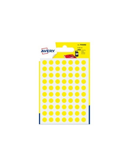 Blister 420 etichetta adesiva tonda PSA giallo Ø8mm Avery