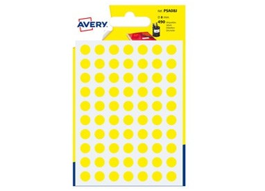 Blister 420 etichetta adesiva tonda PSA giallo Ø8mm Avery
