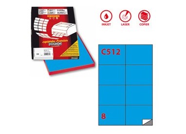 Etichetta adesiva C/512 blu 100fg A4 105x74,25mm (8et/fg) Markin